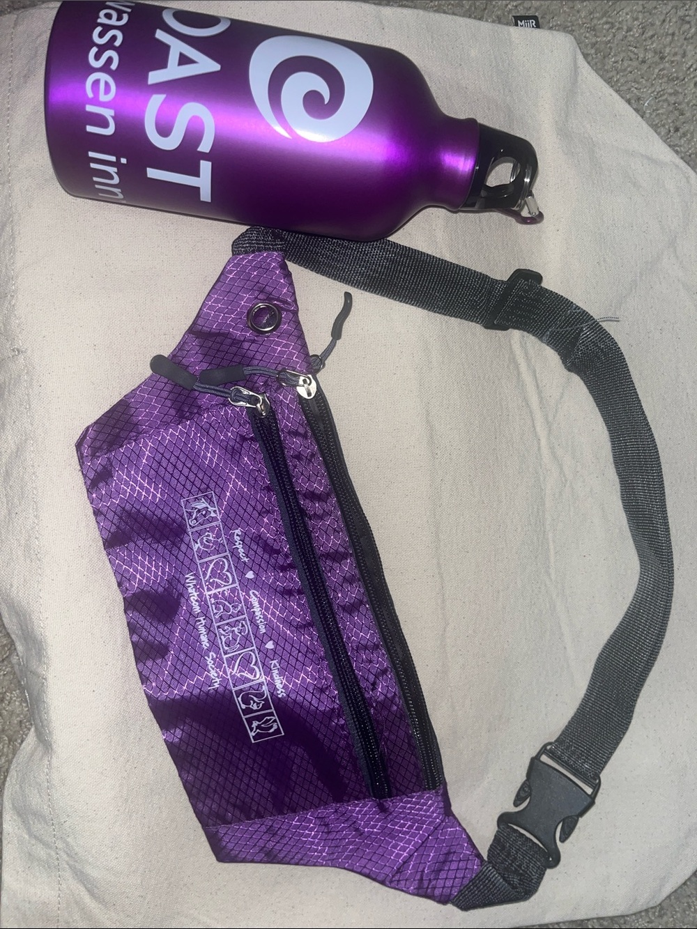 Debco Metallic Purple Water Bottle & Purple Waist Pack